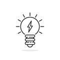 light bulb icon with thin line lightning bolt