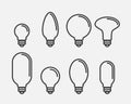 Light bulb icon vector. Llightbulb idea logo concept. Set lamps electricity icons web design element. Led lights isolated Royalty Free Stock Photo