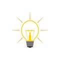 Light bulb icon with yellow rays on white background. Day mode symbol for site. Toggle button. Outline vector icon. 