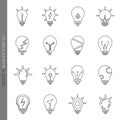 Light bulb icons collection in modern thin line style isolated on white background. Royalty Free Stock Photo