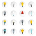 Light bulb icons set, flat style