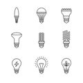 Light bulb icons thin line art set