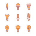 Light bulb icons thin line set