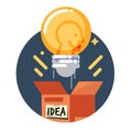 Light bulb of idea bouncing from the box. creativity concept - v Royalty Free Stock Photo