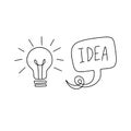 Light bulb. Idea concept. Outline doodle hand drawing icon line sketch. Bubble Royalty Free Stock Photo