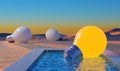 Light bulb idea concept relax in pool, desert background