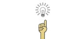 Light bulb idea and hand with fingers pointing up