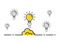 Light bulb idea insight rocket launch concept background. Lightbulb vector design cartoon unique creative idea. Royalty Free Stock Photo