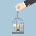 Light bulb of idea locked in a cage Royalty Free Stock Photo