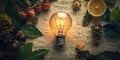 Light Bulb Illuminates Ideas with Nature\'s Touch and Antique Textures concept Royalty Free Stock Photo