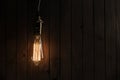 The light bulb illuminates on wooden background Royalty Free Stock Photo