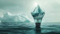 Light Bulb Illuminating the Ocean With Icebergs in the Background
