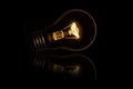 Light bulb incandescent placed in the dark with reflection Royalty Free Stock Photo