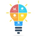 Light bulb infographic. Modern colorful lamp. Business idea concept with 5 options, steps or elements.