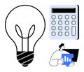 Calculator, Light Bulb, and Analyst Holding Graph for Data-driven Business Strategy Royalty Free Stock Photo