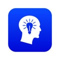 Light bulb inside head icon digital blue