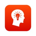 Light bulb inside head icon digital red