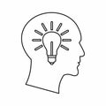 Light bulb inside a head icon, outline style