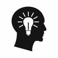 Light bulb inside head icon, simple style