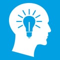 Light bulb inside head icon white