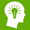 Light bulb inside head icon green