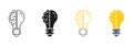 Light Bulb Inspiration, Knowledge, Smart Solution Line and Silhouette Color Icon Set. Human Brain and Lightbulb Idea Royalty Free Stock Photo