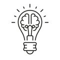 Light Bulb Inspiration, Knowledge, Smart Solution Linear Symbol. Innovation Outline Sign. Human Brain and Lightbulb Royalty Free Stock Photo