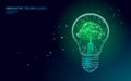 Light Bulb lamp saving energy ecology concept. Polygonal light blue tree inside electricity green energy power banner