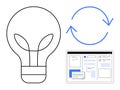Light Bulb with Innovation Elements, Circular Arrows, and Digital Interface for Creative Workflow Royalty Free Stock Photo