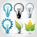 light bulb with leaf icon set, flat design Royalty Free Stock Photo