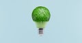 Light bulb with leaves on a blue background. Green energy ecology earth hour. 3d rendering Royalty Free Stock Photo