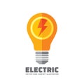 Light bulb with lightning - vector logo template concept illustration in flat style. Electric lamp sign. Design element Royalty Free Stock Photo