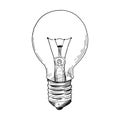 Light Bulb. Line art hand-drawn sketch. Vector illustration, isolated on white. Royalty Free Stock Photo