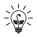 Light Bulb Line Flat Icon. Electric Lamp With Rays And Sprout Growing Inside, Simple Pictogram. Vector Graphic Design Element Royalty Free Stock Photo