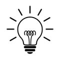 Light Bulb Line Flat Icon. Incandescent Electric Lamp With Spiral And Rays, Simple Black Pictogram. Vector Graphic Design Element