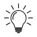 Light Bulb Line Flat Icon. Lighting Electric Lamp With Rays, Simple Black Pictogram. Isolated Vector Graphic Design Element Royalty Free Stock Photo