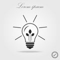 Light Bulb line icon vector, isolated on white background. Idea sign, solution, thinking concept. Lighting leaf lamp. Royalty Free Stock Photo