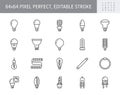 Light bulb line icons. Vector illustration include icon - led, diode, reflector, spiral, halogen, compact fluorescent