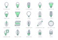 Light bulb line icons. Vector illustration include icon - led, diode, reflector, spiral, halogen, compact fluorescent Royalty Free Stock Photo