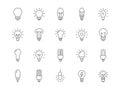 Light bulb. Line lamp symbols. Idea icons. Simple lightbulb with electric filament. Innovation and inspiration