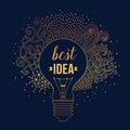 Light bulb made of handdrawn doodles, creative concept. Vector concept - creativity and idea. Lettering. quote. Creative