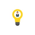 Light bulb, man and lamp, idea. White background. Vector illustration. EPS 10