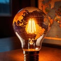 Light bulb with map, showing creative travel concepts and ideas