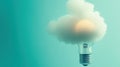 A light bulb merges with a fluffy cloud against a teal background, AI Royalty Free Stock Photo
