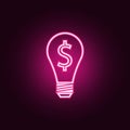 light bulb with money icon. Elements of Web in neon style icons. Simple icon for websites, web design, mobile app, info graphics Royalty Free Stock Photo