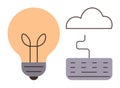 Light Bulb and Cloud Connected to Keyboard Representing Ideas and Technology Innovation Royalty Free Stock Photo