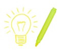 Light bulb painted yellow marker. Royalty Free Stock Photo