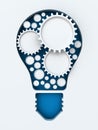 Light bulb paper cut with gears and copyspace, 3d