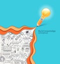 Light bulb on pencil writing ideas text. Vector illustrations