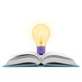 A light bulb perched atop an open book symbolizing enlightenment and knowledge Royalty Free Stock Photo